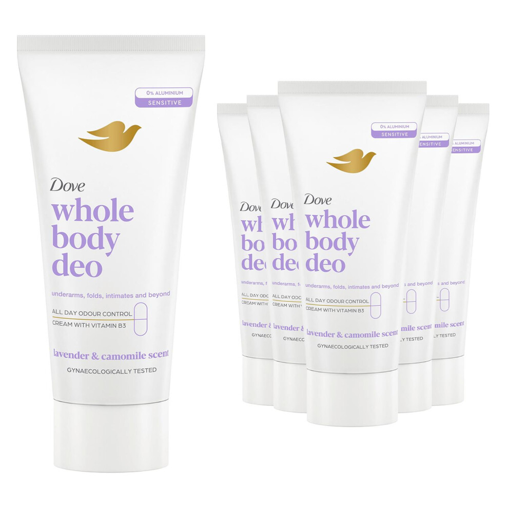 Dove Lavender/Cream ( & Camomile) Whole Body Camomile Or Raspberry & Rose Deodorant 75Ml, 6Pk