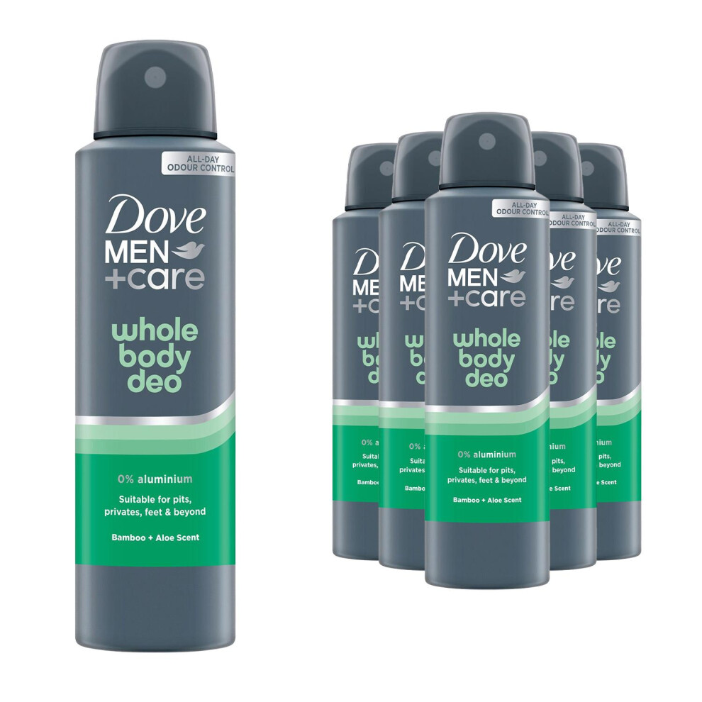 New Dove Men's (Bamboo & Aloe Vera) +Care Whole Body Bamboo Aloe Or Marine Cypress Deodorant Spray 150Ml,6Pk