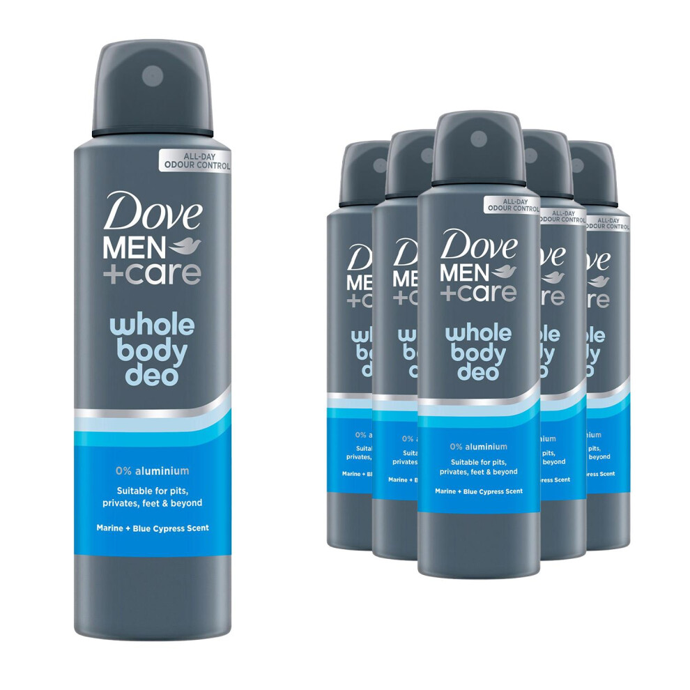 Dove Blue (Marine & Cypress) Men+Care Whole Body Bamboo Aloe Or Marine Cypress Deodorant Spray 150Ml,6Pk