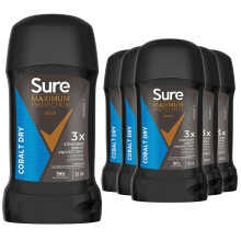 (Cobalt Dry) Sure Maximum Protection Clean Scent or Cobalt Dry Anti-Perspirant Stick 50ml,6pk