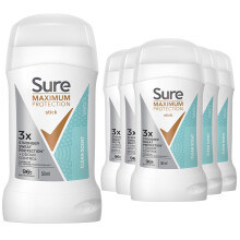 (Clean Scent) Sure Maximum Protection Clean Scent or Cobalt Dry Anti-Perspirant Stick 50ml,6pk