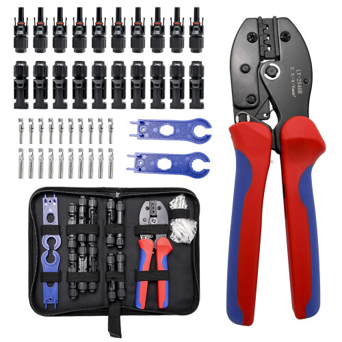 Solar Crimping Tool Kit with MC4 Connectors and Wrenches for Quick Solar Panel Cable Installation