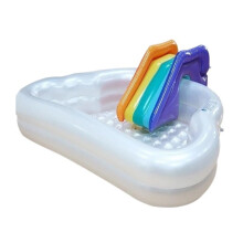 Large Family Inflatable Swimming Pool with Rainbow Slide for Kids and Adults, Easy Setup Foldable Design