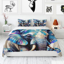 Twin Mandala Comforter Set with Pillowcases, Soft Breathable Fabric, Colorful Elephant Print