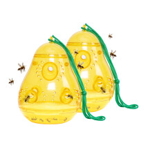Reusable Outdoor Hanging Wasp Trap 2 Pack, Yellow Jacket Catcher for Garden Patio, Bee Friendly Design