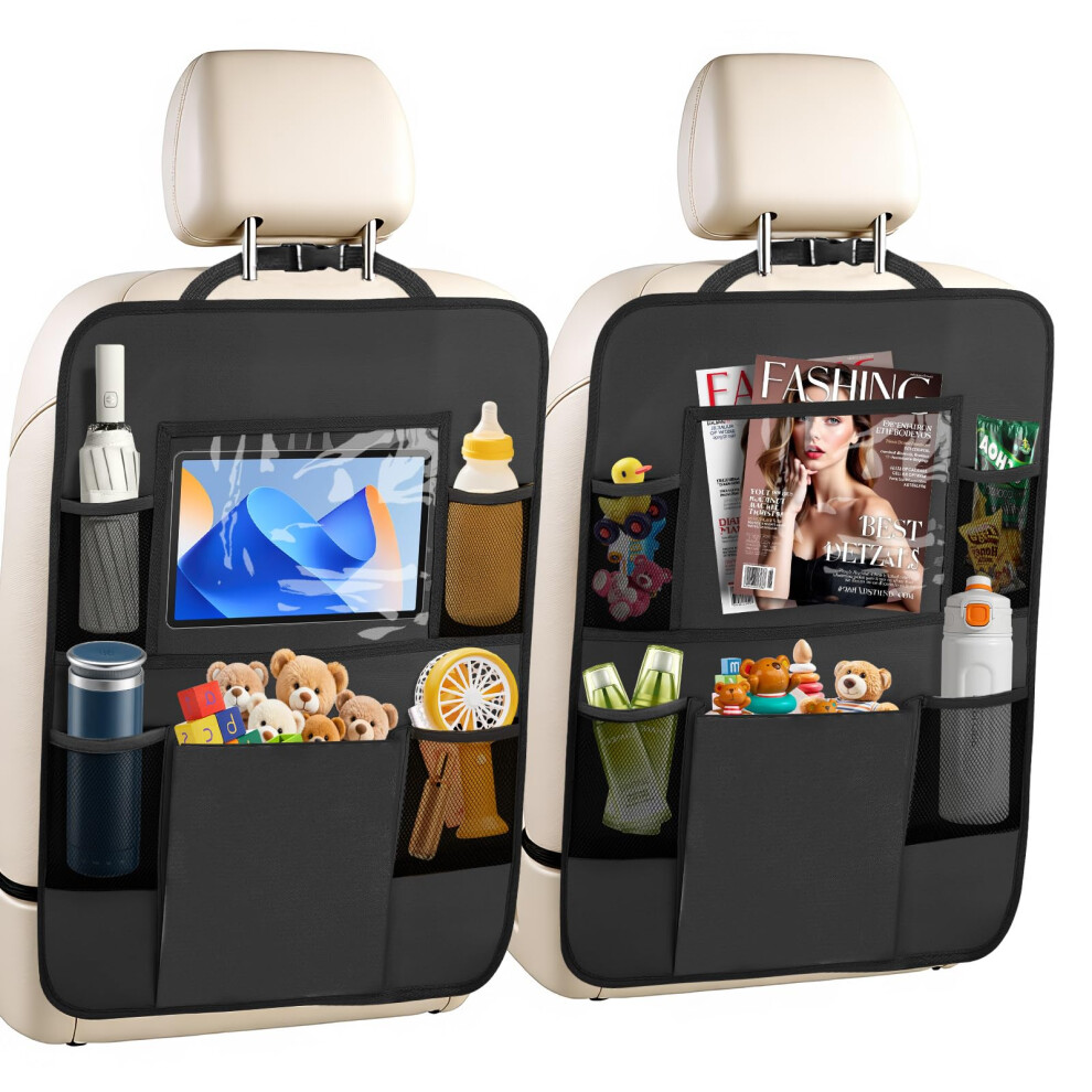 2 Pack Car Backseat Organizer With Touch Screen Tablet Holder, 6 Pockets, Kick Mat Seat Protector For Kids Travel 9070919817441