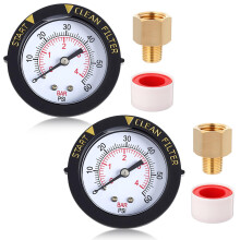 2 Pack 060 PSI Pool Filter Pressure Gauge Back Mount, EasyRead Dual Scale Swimming Pool Pressure Gauge with Brass Adaptor