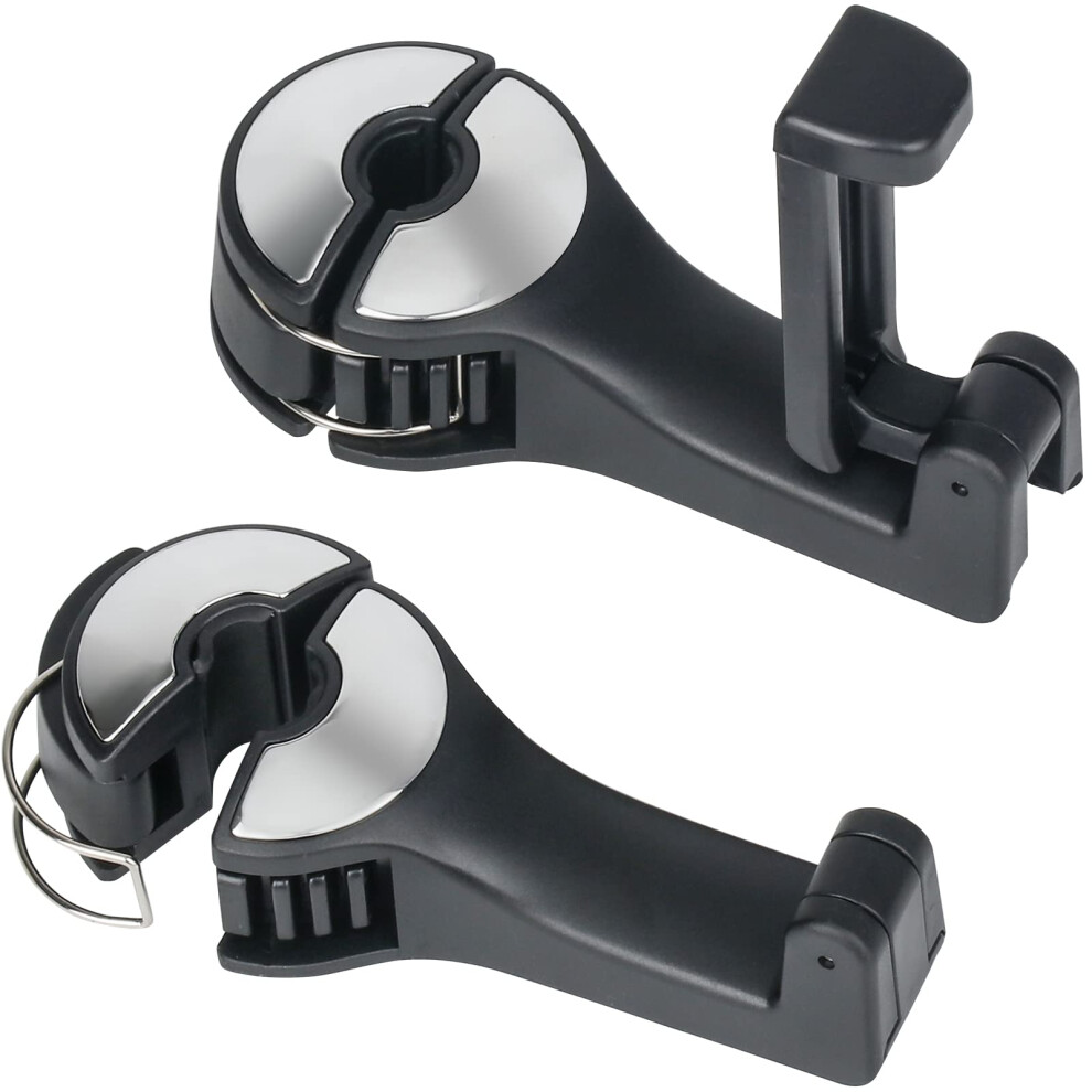 2 Pack 2 In 1 Car Headrest Hook With Phone Holder, 360 Rotating Bag And Purse Hanger Silver 9070919818424