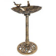 Large Bronze Outdoor Bird Bath with 2 Birds, Weather Resistant Freestanding Pedestal Bowl for Garden Patio Yard
