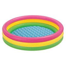 Round Inflatable Pool for Kids and Family, 3Color Rings, Soft Cushioned Floor, Easy Setup for Garden Water Play