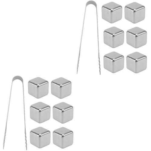 2Ensembles Cubes Glace Réutilisables Acier Inoxydable Argent Boissons 2