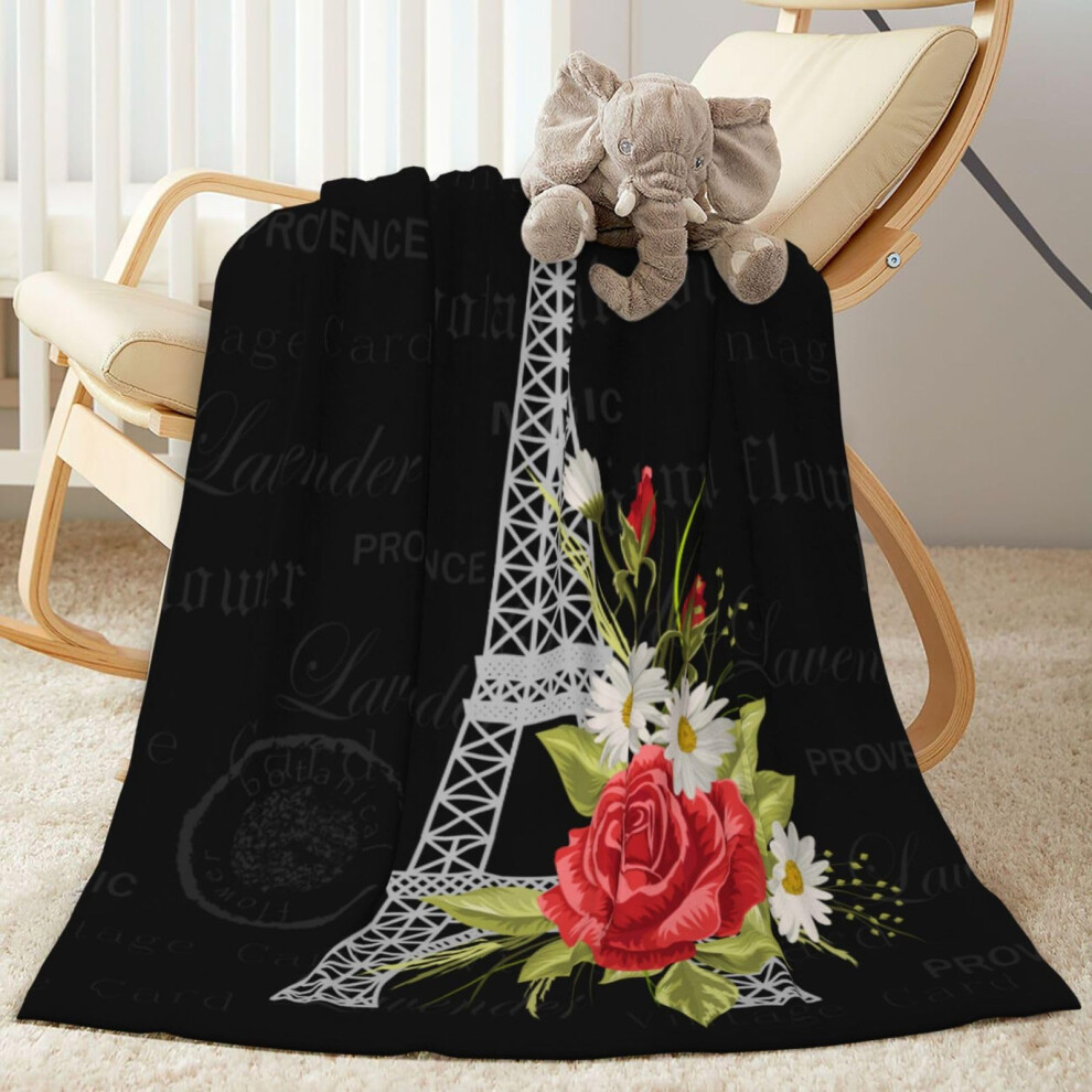 Flannel Throw Blanket Ultra Soft Plush Baby Blanket with Eiffel Tower and Flower Design 40x30