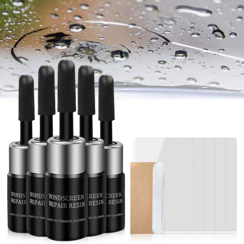 Windshield  Kit for Car Chips and Cracks, Fast Crack Fix, 5pcs Black Resin Set