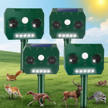 Solar Animal Repeller 4 Pack, Ultrasonic Animal Repellent with Motion Sensor, Solar Powered Waterproof Device for Yard and Garden