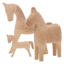 3Pièces Décor Bois Animaux, Chevaux Sculptés À Peindre Pour Projet DIY