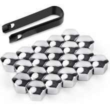 20pcs 17mm Wheel Nut Covers for Fiat 500 600 Punto, Silver Lug Nut Caps with Removal Tool