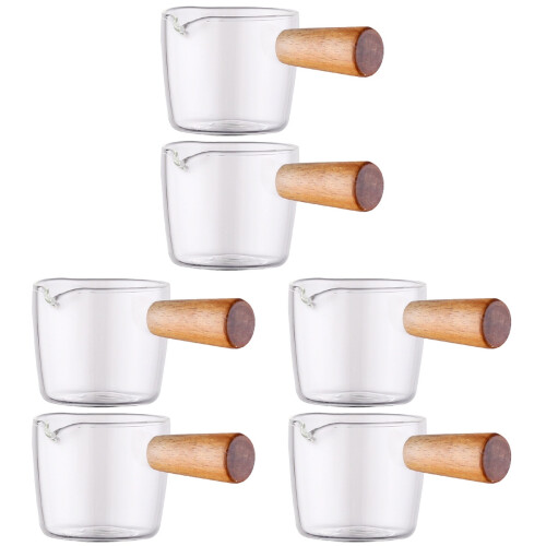 6Pcs Clear Glass Milk Pitcher Espresso with Wood Handle 2