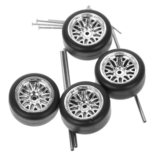 2Sets Rc Car Wheels Tires Metal Rubber Plastic DIY Replacement Set 2