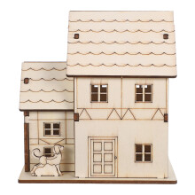 5Pcs Wooden House Assembly Kit with LED Lights DIY Beige 3D Puzzle