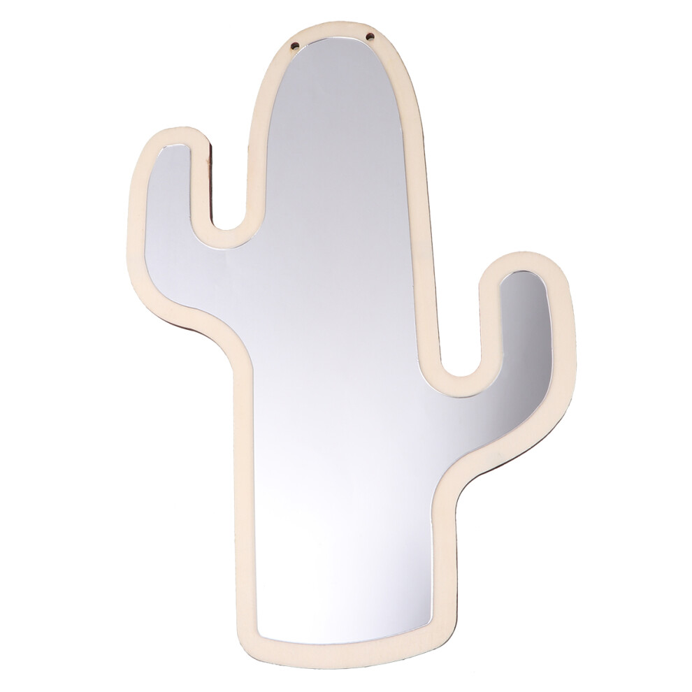 3Pcs Khaki Small Wooden Mirror Safe Cactus Shape Kids Decor Solustre