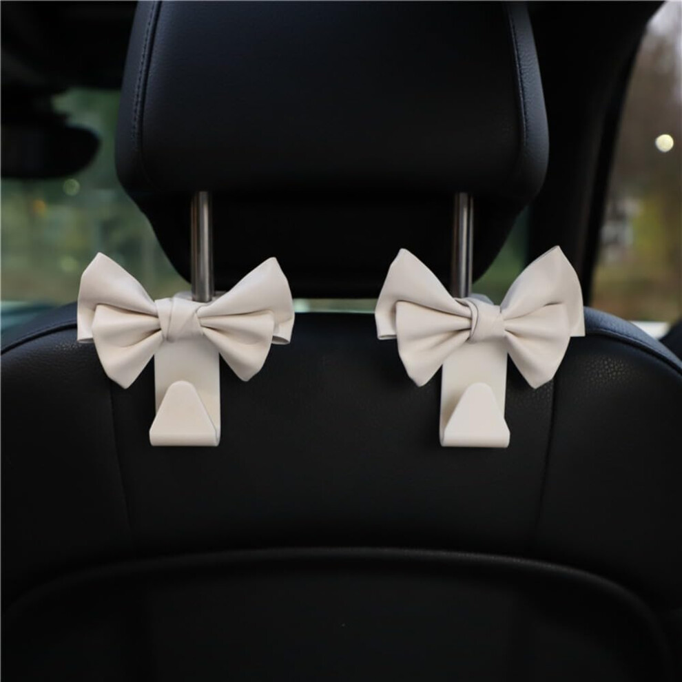 2 Pack Car Headrest Hooks With Cute Bow, Spacesaving Organizer For Purses, Bags, Handbags Â White 9113335616080
