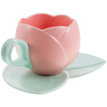 3Sets Pink Coffee Mugs with Saucer Ceramic Tea Cups for Home