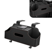 Car Seat Back Organizer with Dual Cup Holders, Tissue Box, Hooks, Waterproof Leather for Travel