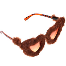 3Pcs Brown Fuzzy Heart Sunglasses Plush Party Sunglasses for Women