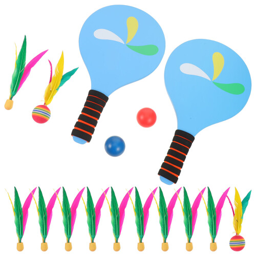 3Sets -Blue Badminton Set Wood Paddle Sponge and Duck 2