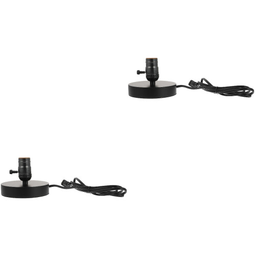 2Pièces Socle De Lampe De Table Noir En Bois Design Rétro 2