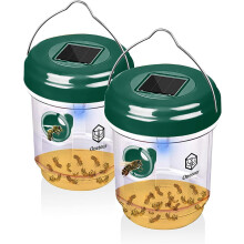 Solar Wasp Trap 2 Pack Reusable Dual Entry Wasp Catcher with LED Light for Outdoor Garden Use