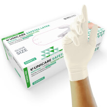 Unigloves Unicare Latex GS0012 Examination - Multipurpose, Powder Free Disposable Gloves, Box of 100 Gloves, Natural, Small