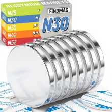 FINDMAG 8 Pack Magnets, 30 x 3 mm Super Strong Neodymium Magnets, Magnet Strong with Double-Sided Adhesive, Permanent Rare Earth Magnet for Whiteboar