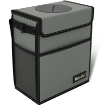 K KNODEL Car Bin With Lid - Foldable and Waterproof for Tidy Use, Adjustable Straps and Multiple Pockets (Large, Gray)