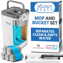 SqueezyPeasy Premium Flat Mop and Bucket Set - Separates Clean & Dirty Water - Compact & Lightweight - 3 Chamber Floor Cleaning System - 360 Rotating