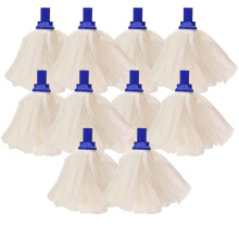 Avern Exel Mop Heads BIG White Push Socket Fit Mop Heads (Pack Of 10) Disposable Super Absorbent Heavy Duty Mops - Colour Coded - Robert Scott (Blue