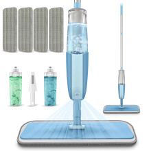 Spray Mops for Cleaning Floors - MEXERRIS Microfibre Floor Mop with 4 Reusable Washable Pads & 2 Refillable Bottles- Wet Dry Dust Mop for Laminate Wo