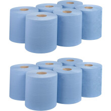 Bargain Factory Blue CENTREFEED Rolls 2 PLY 12 Pack Paper Towels Hand Towel Tissue Premium Quality Wall Mounted Lockable Rolls 100m