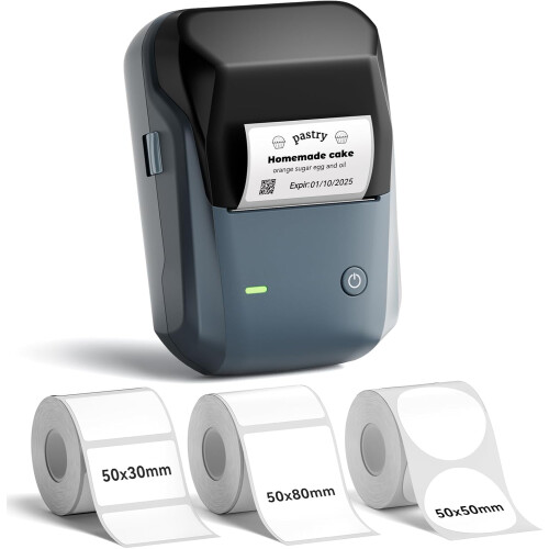 NIIMBOT B1 Label Maker Machine, 2 Inch Bluetooth Thermal Label Printer, Easy to Use Sticker Printer Compatible with iOS and Android, with 1 Roll Wate