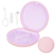 Retainer Case, Slim Aligner Cases for Invisalign, Mouthguard Case with Removal Tools& Aligners Chewies& Brush, Removable Inner Tray Silicone for Easy