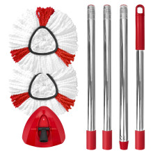 Spin Mop Head Replacement Set for EasyWring 1-Tank System, Includes 2 Mop Heads, 1 Mop Handle (76-148cm Adjustable 4-Section Pole), 1 Spin Mop Base