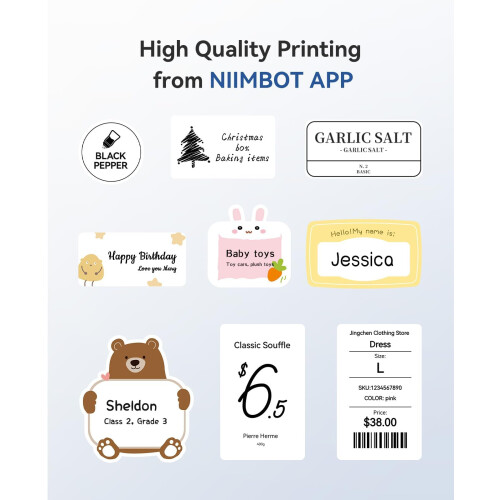 NIIMBOT B1 Label Maker Machine, 2 Inch Bluetooth Thermal Label Printer, Easy to Use Sticker Printer Compatible with iOS and Android, with 1 Roll Wate 2