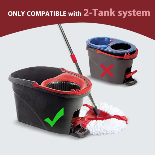Spin Mop Head Replacement Set for EasyWring 1-Tank System, Includes 2 Mop Heads, 1 Mop Handle (76-148cm Adjustable 4-Section Pole), 1 Spin Mop Base 1