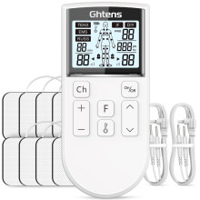 TENS Machine for Pain Relief – GHTENS Rechargeable EMS Unit with 5 Modes, 80 Programs, Dual Channels & 8 Electrode Pads (Grey)
