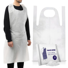 100 Disposable Aprons White Flat Pack Multipurpose Strong Waterproof Plastic Aprons in Bulk Sizes Quantity Ideal for Catering, Cooking, Clinics, Hosp