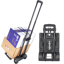 ZHJINGYU 70lbs Folding Hand Truck | Sack Barrow | Steel Foldable Trolley | Adjustable Baseplate & Bungee Cords | 2 Wheel | Folds into Backpack for Li