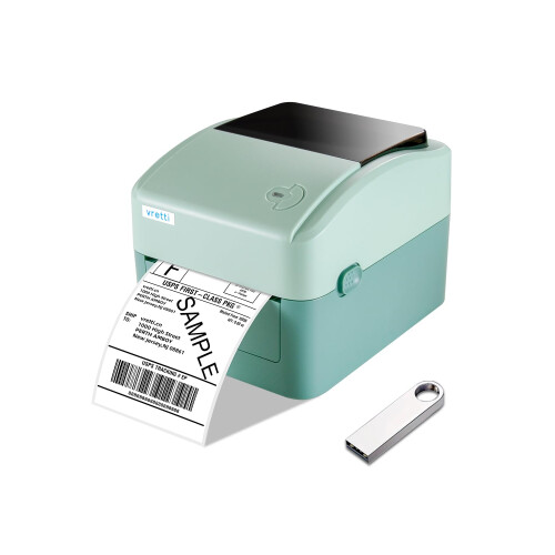 vretti Thermal Label Printer 4x6 - Postage Label Printer, Compatible with Windows, Mac OS and Linux, Built-in Paper Holder, Green