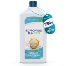 PORTENTUM Isopropyl Alcohol 99.9% 1L (maximum purity) for electronics, glass cleaning and general cleaning. Industrial degreaser and multi-purpose gl