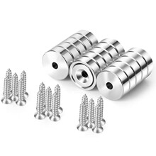 Neosmuk Heavy Duty Round Cup Magnets - 10kg Strong, Pack of 15 with Hole, Screw for Wood, Disc Neo-Magnet for Tools Rack