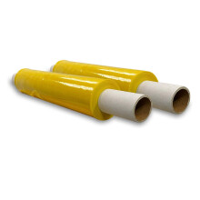 JeeJaan 2 Rolls Yellow Stretch Film 400mm x 250m 23mu Extended-Core – 1.50 kg Industrial Stretch Film High-Strength Pallet Wrap Cling Film for Movin